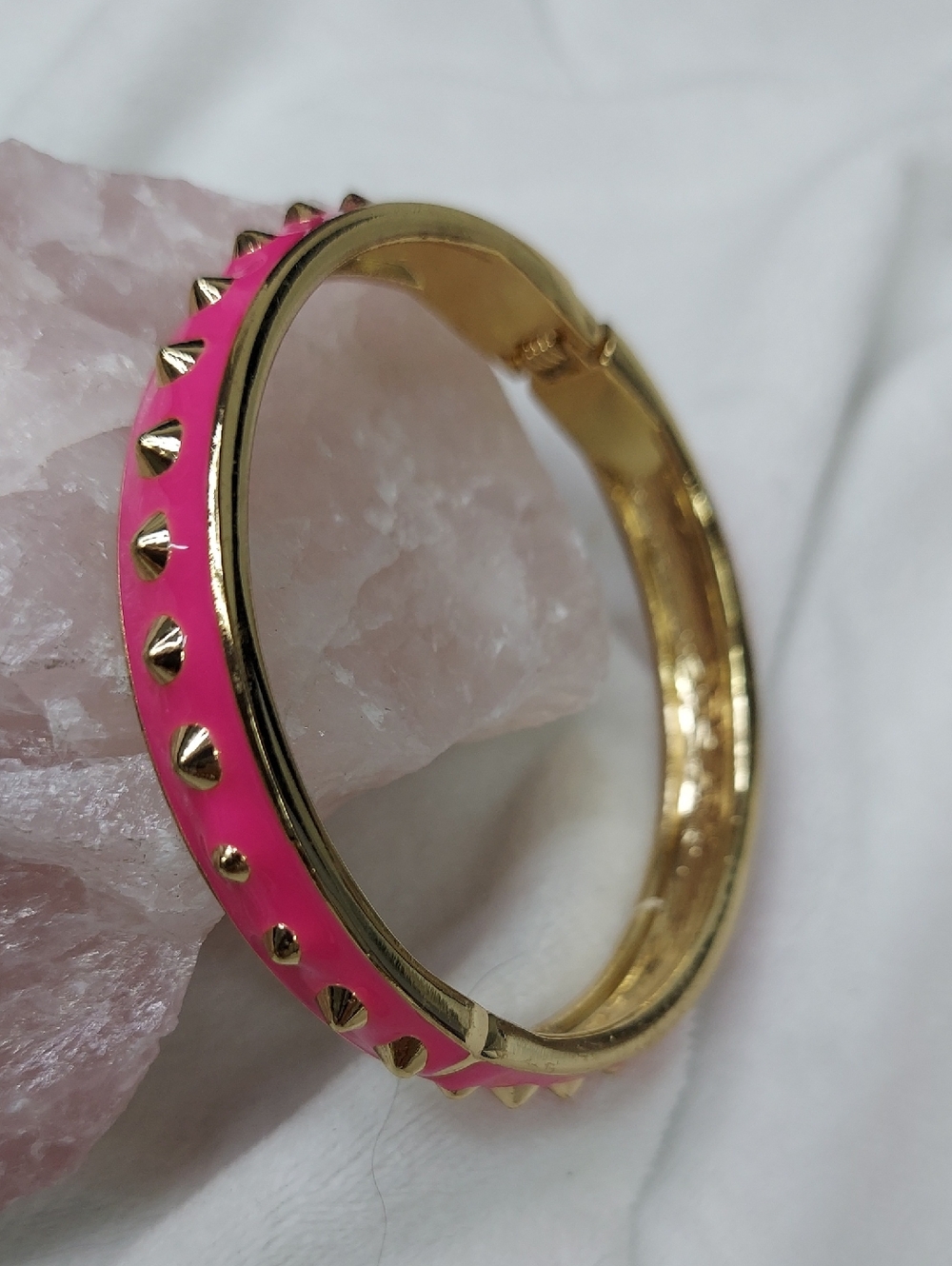 Gold Tone Pink Studded Bangle Bracelet